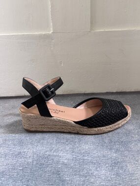 Eric Michael Women's Black Woven Espadrille Wedge Sandal Sz 39 (8.5-9) Spain